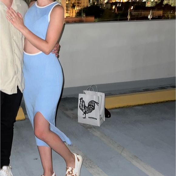 Light Blue Bodycon Cutout Midi Dress - Picture 3 of 5